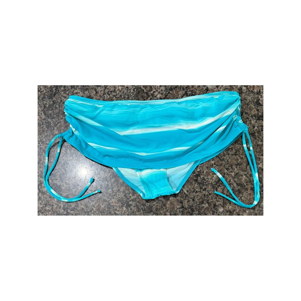 Skye Women Turquoise Striped Skirted Bikini Bottoms Mid‎ Rise Side Tie Blue M